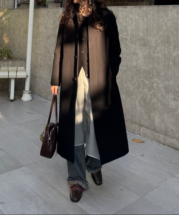 ジャケット・アウター DUNST UNISEX BELTED WOOL MAC COAT BLACK 56baf8472fad447ac224465c81e2c4