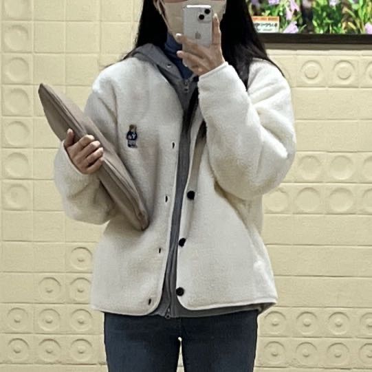 フリースジャケット YALE Embroidery Dan Collarless Boa Fleece Jacket Ivory YD09J YALE) EMBROIDERY DAN COLLARLESS QUILTING FLEECE JACKE