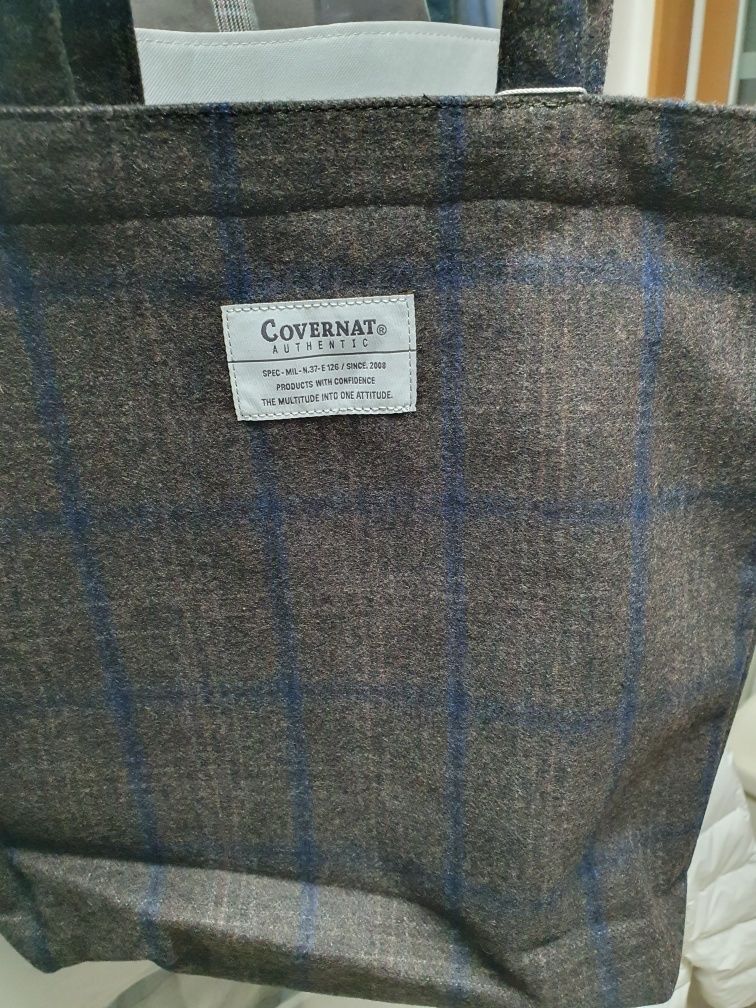 MUSINSA | COVERNAT Wool Check Tote Bag Brown