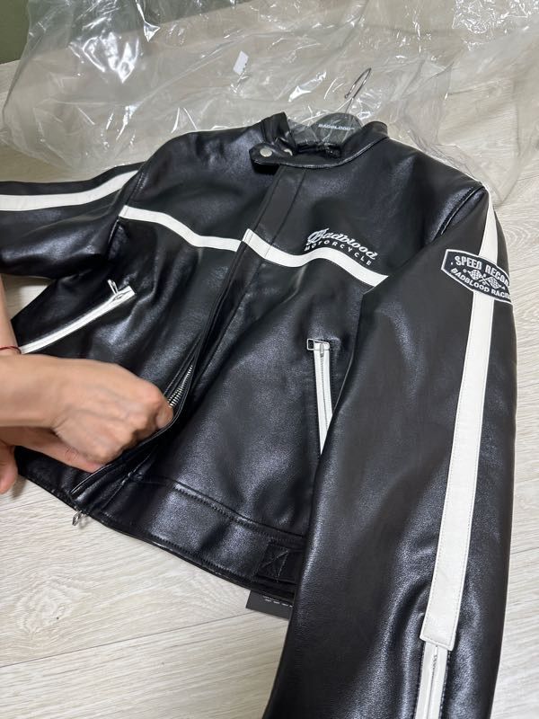 MUSINSA | BADBLOOD Eco Leather Racing Jacket - Black