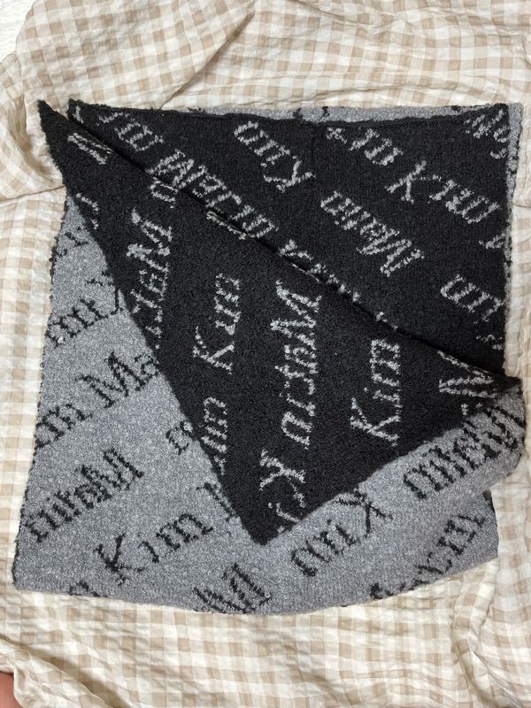 MUSINSA | MATIN KIM LETTERING KNIT MUFFLER IN GRAY