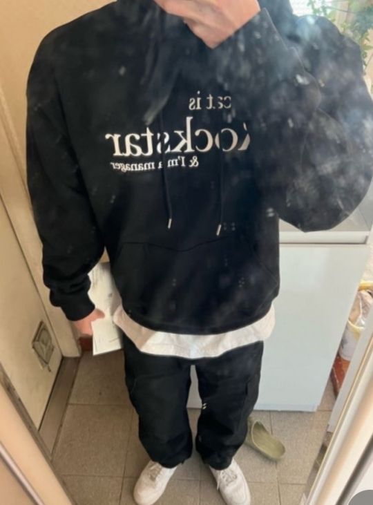 パーカー・フーディ [ JOEGUSH ] My cat is Rockstar Hoodie (Black/White) MUSINSA | JOEGUSH My cat is Rockstar Hoodie (Black/White)