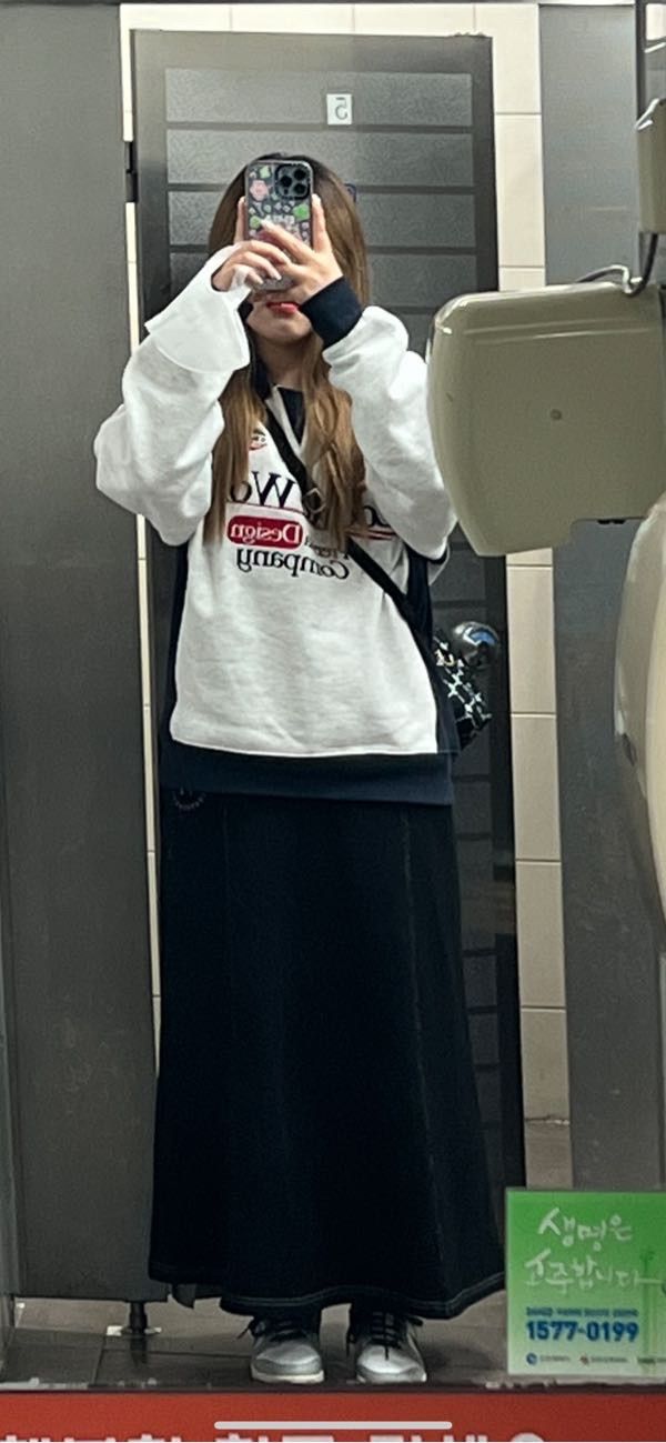 ●PIECEMAKER● STITCH SWEAT MAXI ロングスカート (black) 피스메이커 (PIECEMAKER)