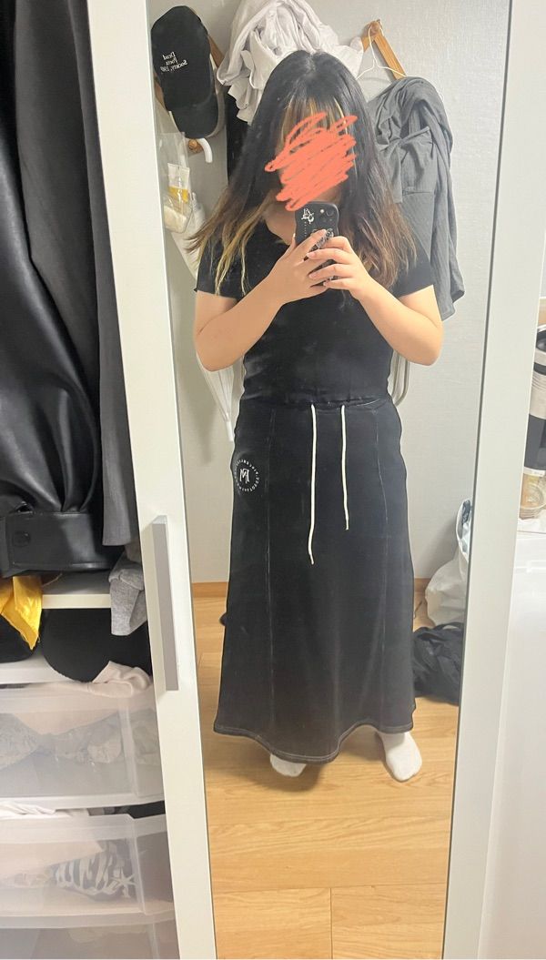 ●PIECEMAKER● STITCH SWEAT MAXI ロングスカート (black) 피스메이커 (PIECEMAKER)