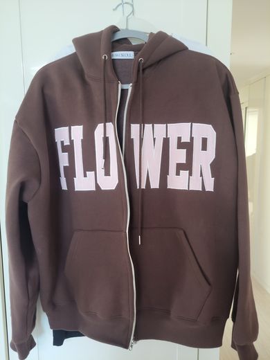 FLOWER HOODIE Flower fleece hoodie brown