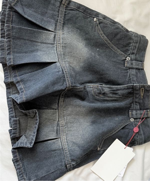 MUSINSA | KIRSH Cherry Pleated Denim Skirt [Dark Blue]