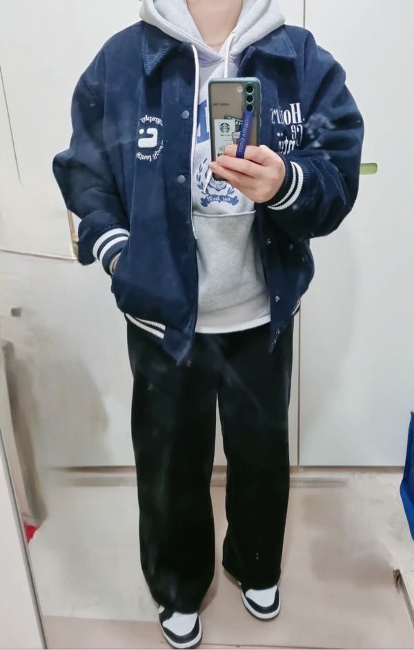 MUSINSA公式 | Codegraphy Corduroy Ink Symbol Varsity Jacket_Navy