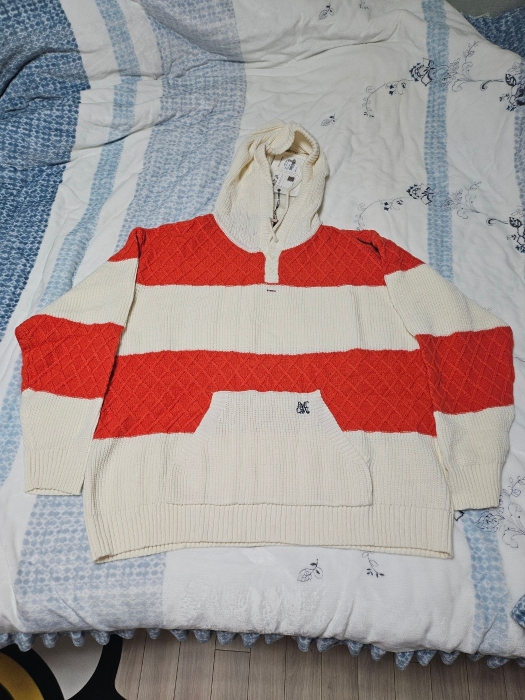 [ROMANTIC CROWN]★STRIPE KNIT BLOUSON MUSINSA | ROMANTIC CROWN Stripe Ribbed Knit Hoodie_Oatmeal
