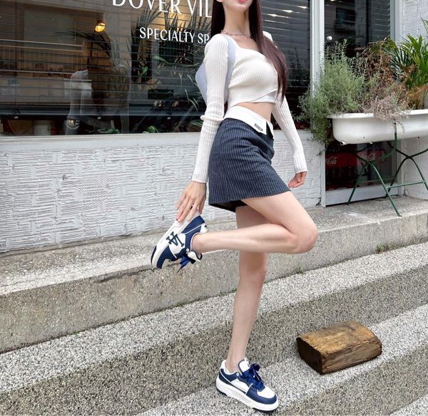 ☆NASTY FANCY CLUB☆ NF Striped Layered Mini Skirt NAVYF23QD MUSINSA | FANCY CLUB [NF] Stripe layered mini skirt (NAVY)_