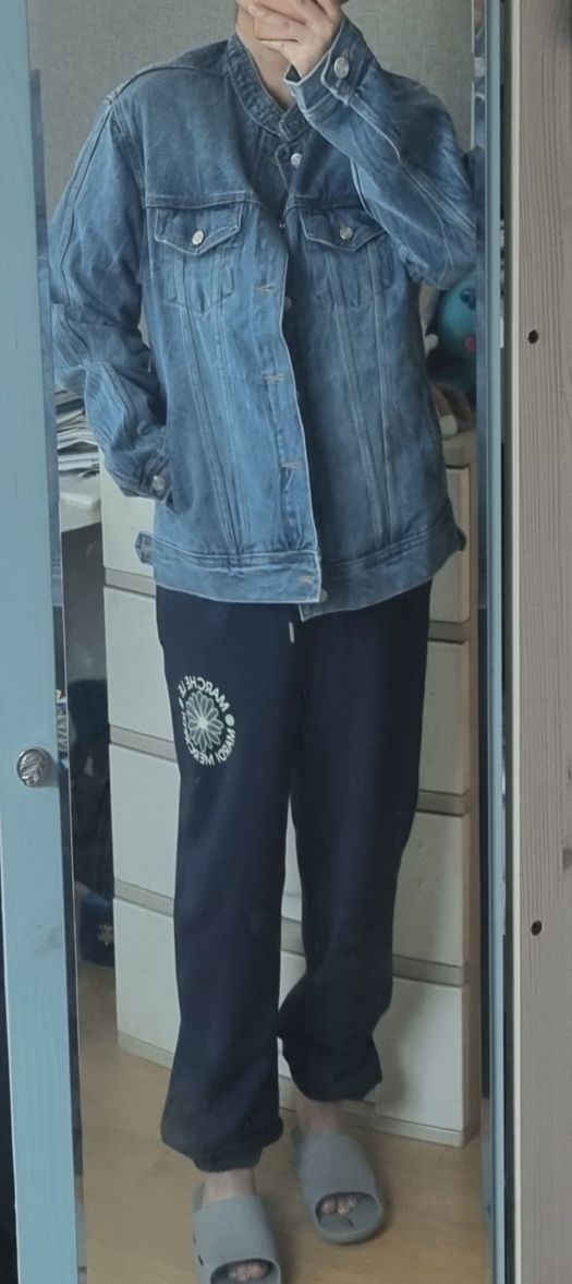 MUSINSA | WOOALONG High neck denim biker jacket - BLUE