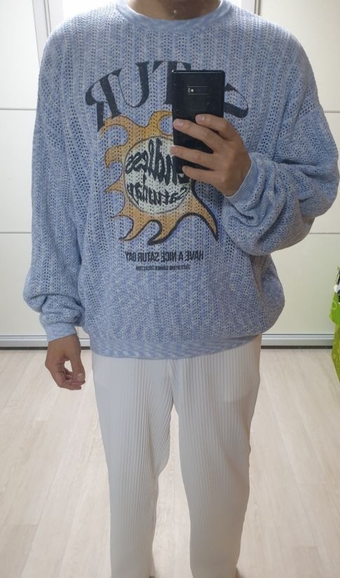 ◆SATUR◆ Ibiza ocean graphic mesh knit sea blue SA242MKT44B MUSINSA | SATUR Ibiza Sun Retro Graphic Mesh Knitwear Sea Blue