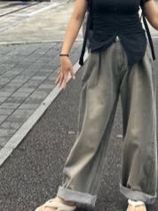 MUSINSA | AVANDRESS BUCKLE WIDE DENIM PANTS WASHING GRAY