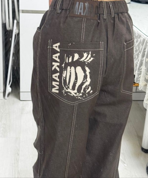 MUSINSA | AAKAM Knee Pin-tuck Printed Denim Pants (Brown)