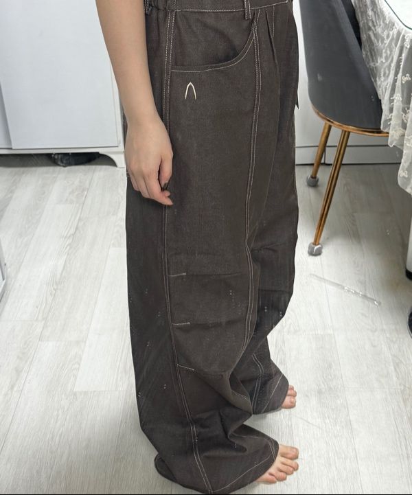 MUSINSA | AAKAM Knee Pin-tuck Printed Denim Pants (Brown)