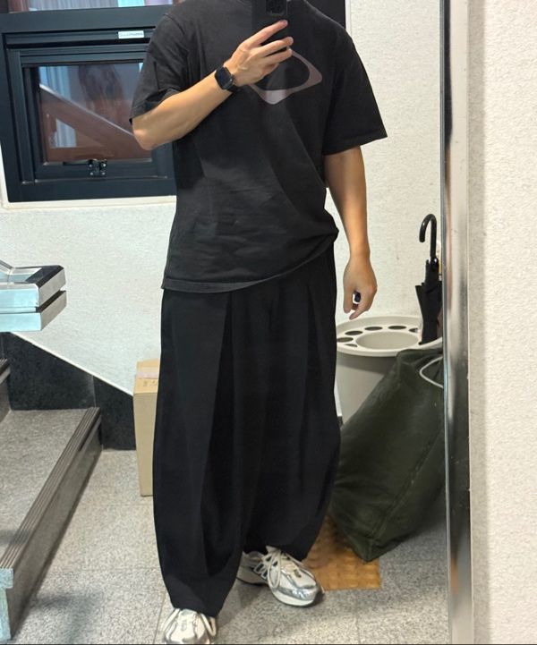 MUSINSA | ANGLAN Long Tuck Wing Balloon Pants - Black