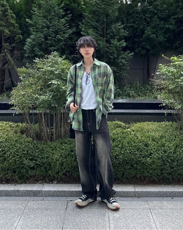 MUSINSA | TRILLION Front Washing Wide Denim Pants_YELLOW BLACK