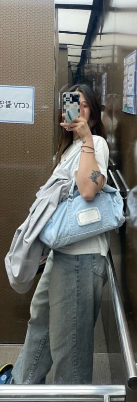 MUSINSA | MATIN KIM VINTAGE DENIM SPORTY TOTE BAG_SKY