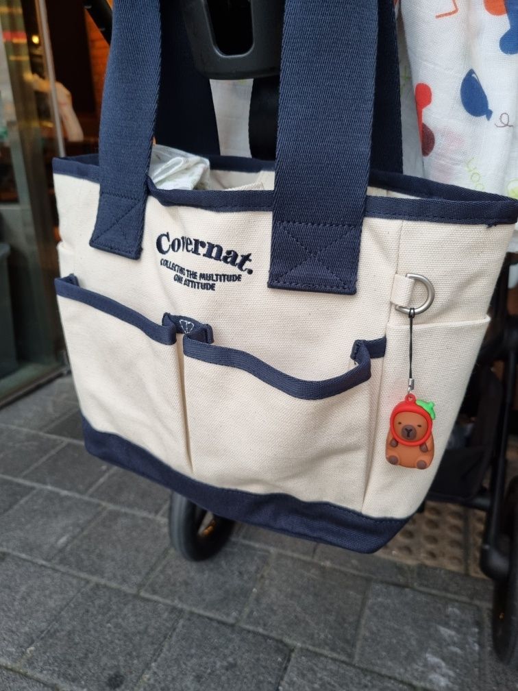 MUSINSA | COVERNAT Arch Logo Canvas Tote Bag Navy