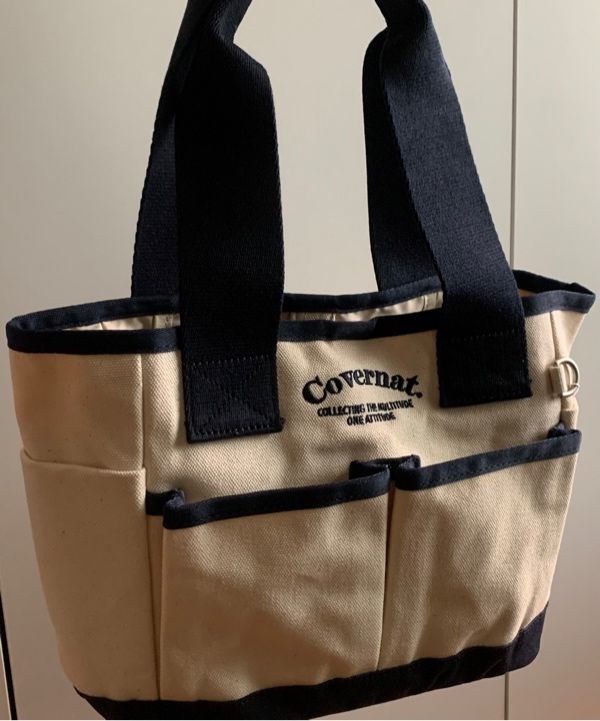 MUSINSA | COVERNAT Arch Logo Canvas Tote Bag Navy