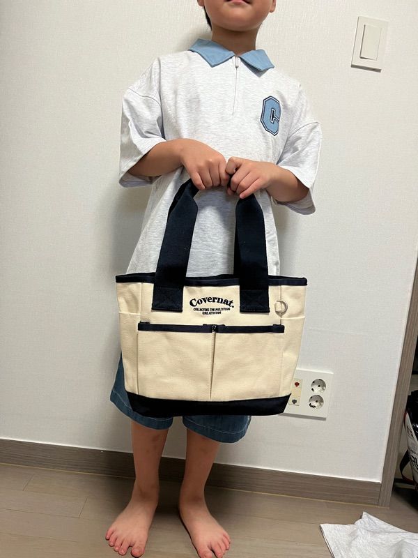 MUSINSA | COVERNAT Arch Logo Canvas Tote Bag Navy