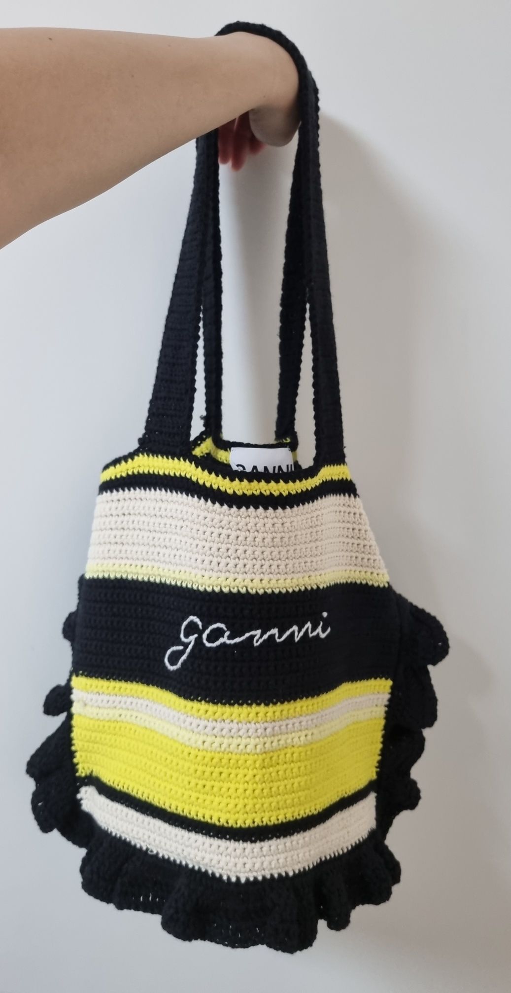 MUSINSA | GANNI Cotton Crochet Frill Tote Bag - Yellow