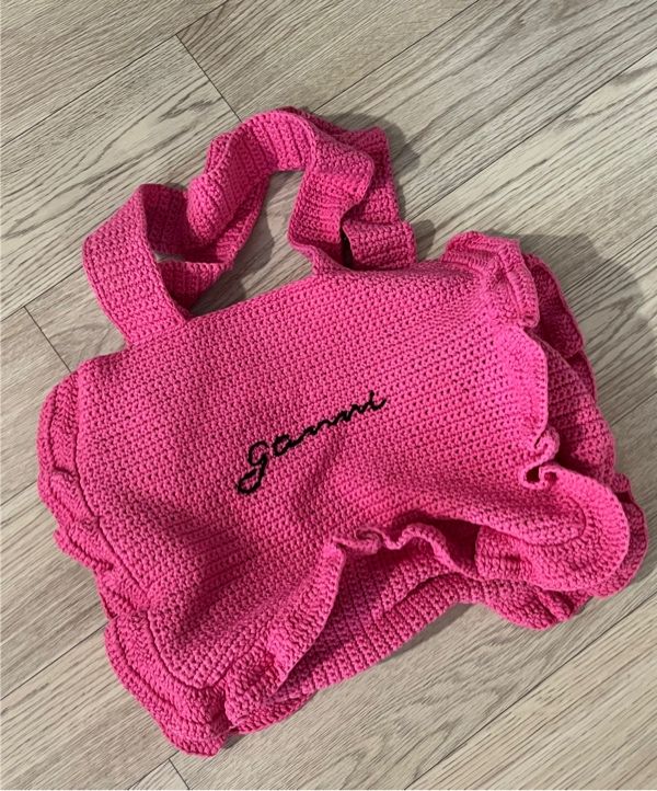 MUSINSA | GANNI Cotton Crochet Frill Tote Bag - Shocking