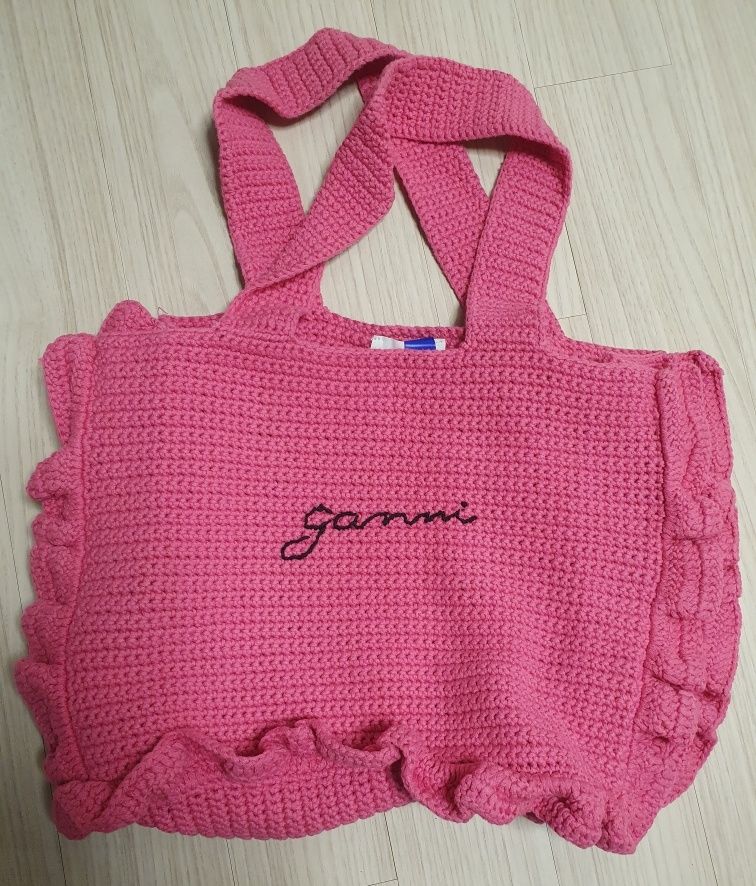 【GANNI】COTTON CROCHET FRILL TOTE BAG SHOCKING PINK MUSINSA | GANNI Cotton Crochet Frill Tote Bag - Shocking