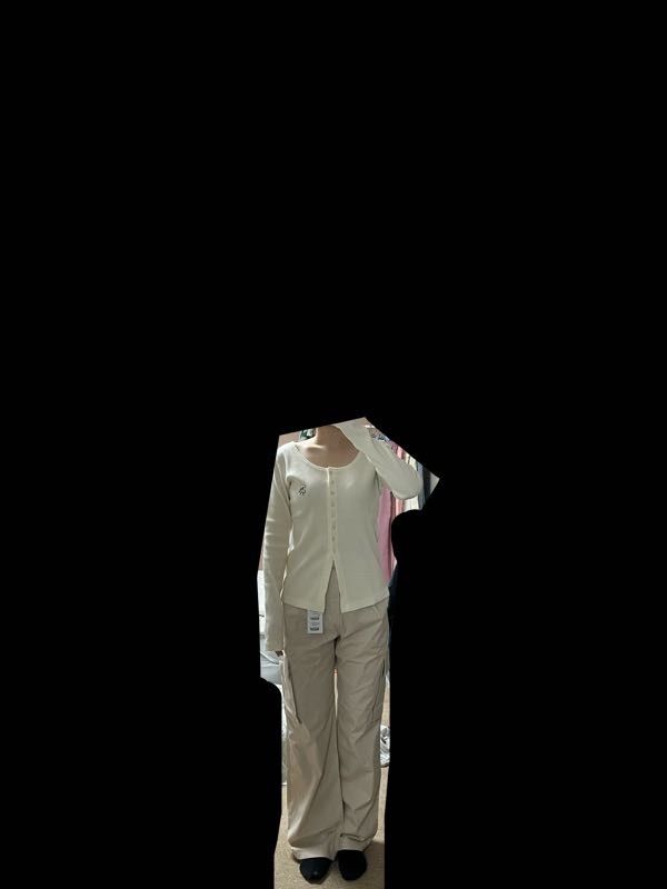 MUSINSA | RONRON SLIM BUTTON U NECK LONG SLEEVE CREAM