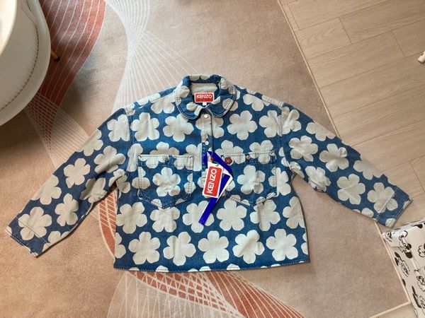★KENZO★ Poppy Print Denim Overshirt Blue White FC62DC2349F Shirt KENZO Poppy Print Denim Polo Overshirt Blue