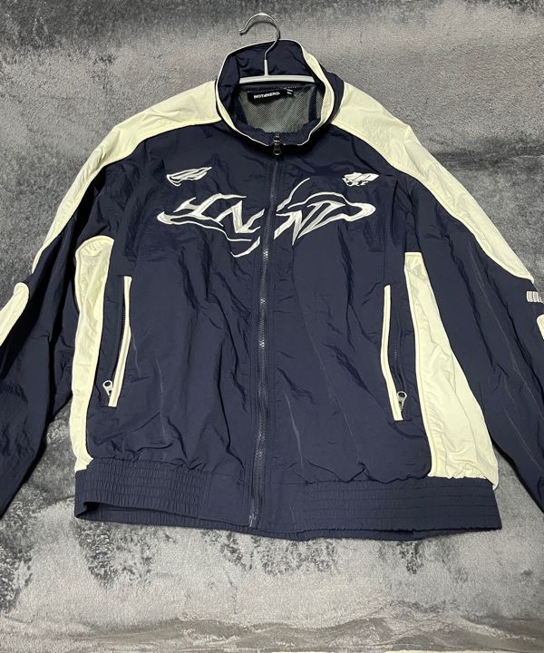 MUSINSA | NOT4NERD Tribal Logo Nylon Racing Jacket - Navy