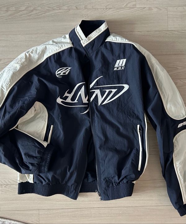 MUSINSA公式 | NOT4NERD Tribal Logo Nylon Racing Jacket - Navy