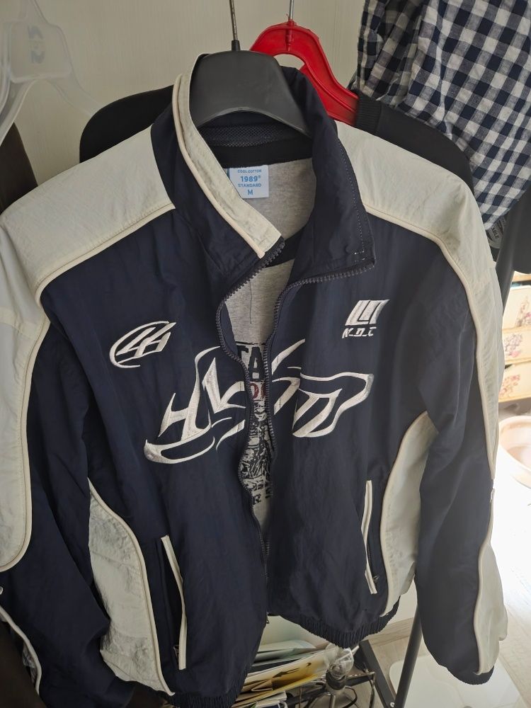 MUSINSA | NOT4NERD Tribal Logo Nylon Racing Jacket - Navy