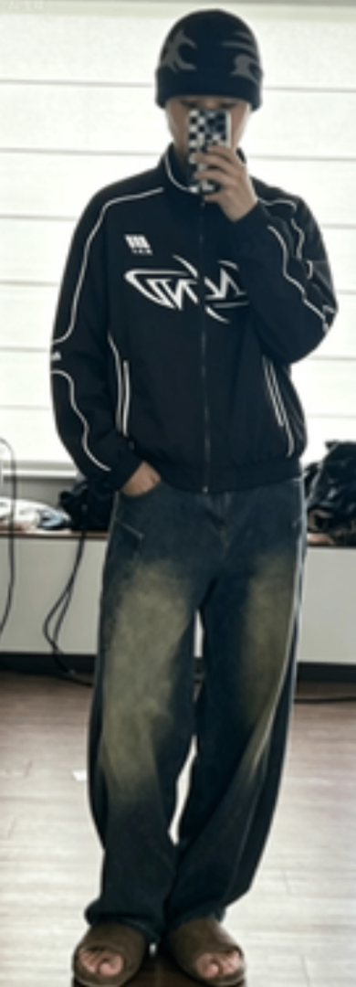 MUSINSA | NOT4NERD Tribal Logo Nylon Racing Jacket - Black