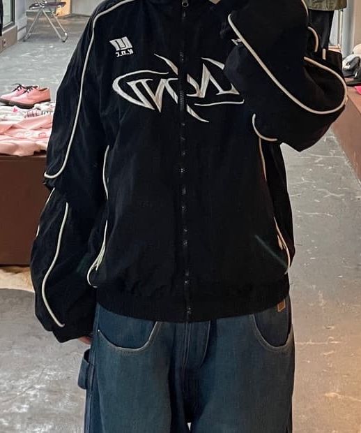 MUSINSA | NOT4NERD Tribal Logo Nylon Racing Jacket - Black