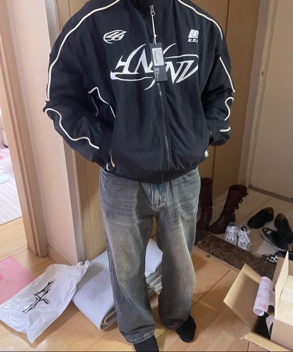 MUSINSA | NOT4NERD Tribal Logo Nylon Racing Jacket - Black