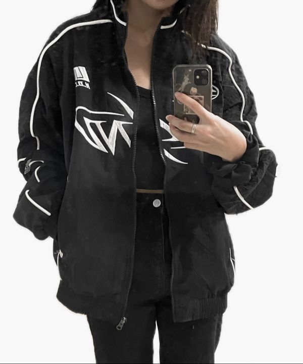 MUSINSA公式 | NOT4NERD Tribal Logo Nylon Racing Jacket - Black