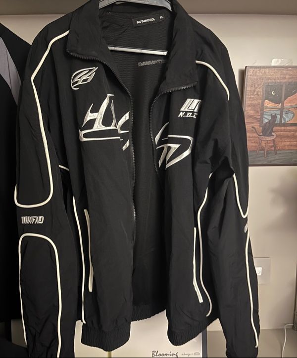 MUSINSA | NOT4NERD Tribal Logo Nylon Racing Jacket - Black