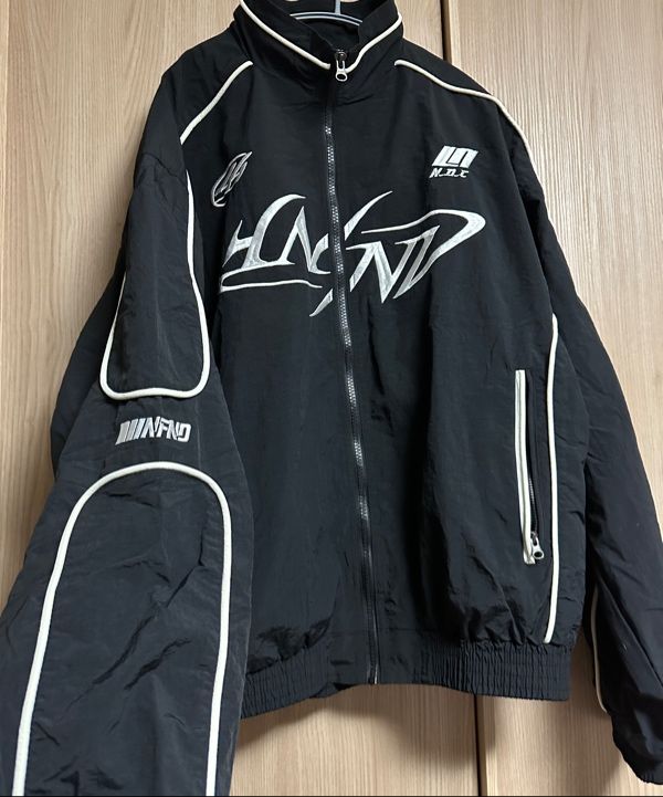 MUSINSA | NOT4NERD Tribal Logo Nylon Racing Jacket - Black