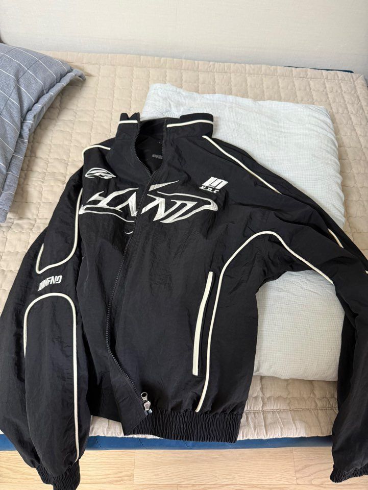 MUSINSA公式 | NOT4NERD Tribal Logo Nylon Racing Jacket - Black