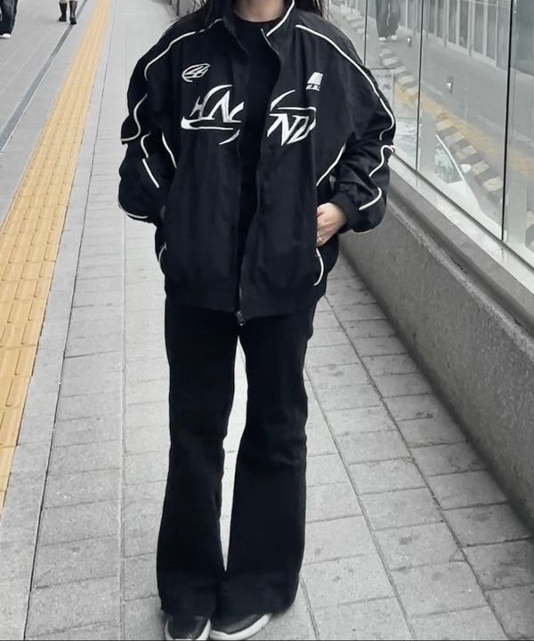 MUSINSA公式 | NOT4NERD Tribal Logo Nylon Racing Jacket - Black