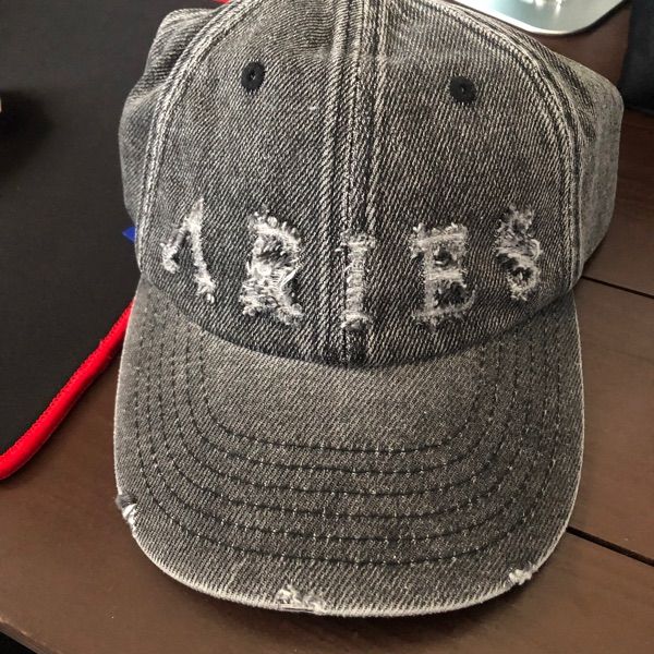 MUSINSA | ARIES Common Laser Logo Distressed Denim Ball Cap