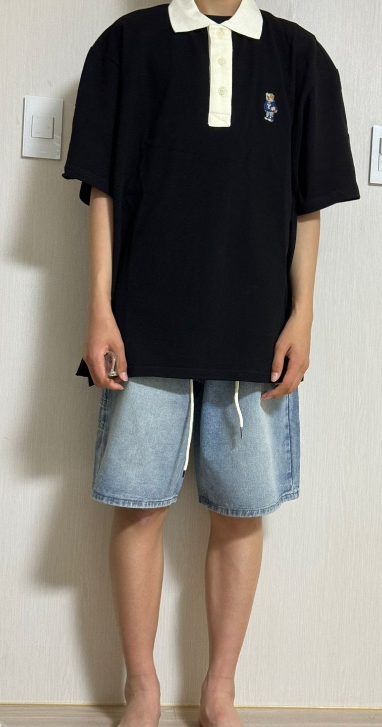 MUSINSA | YALE Embroidered Dan Big Placket Pique Tee Ivory
