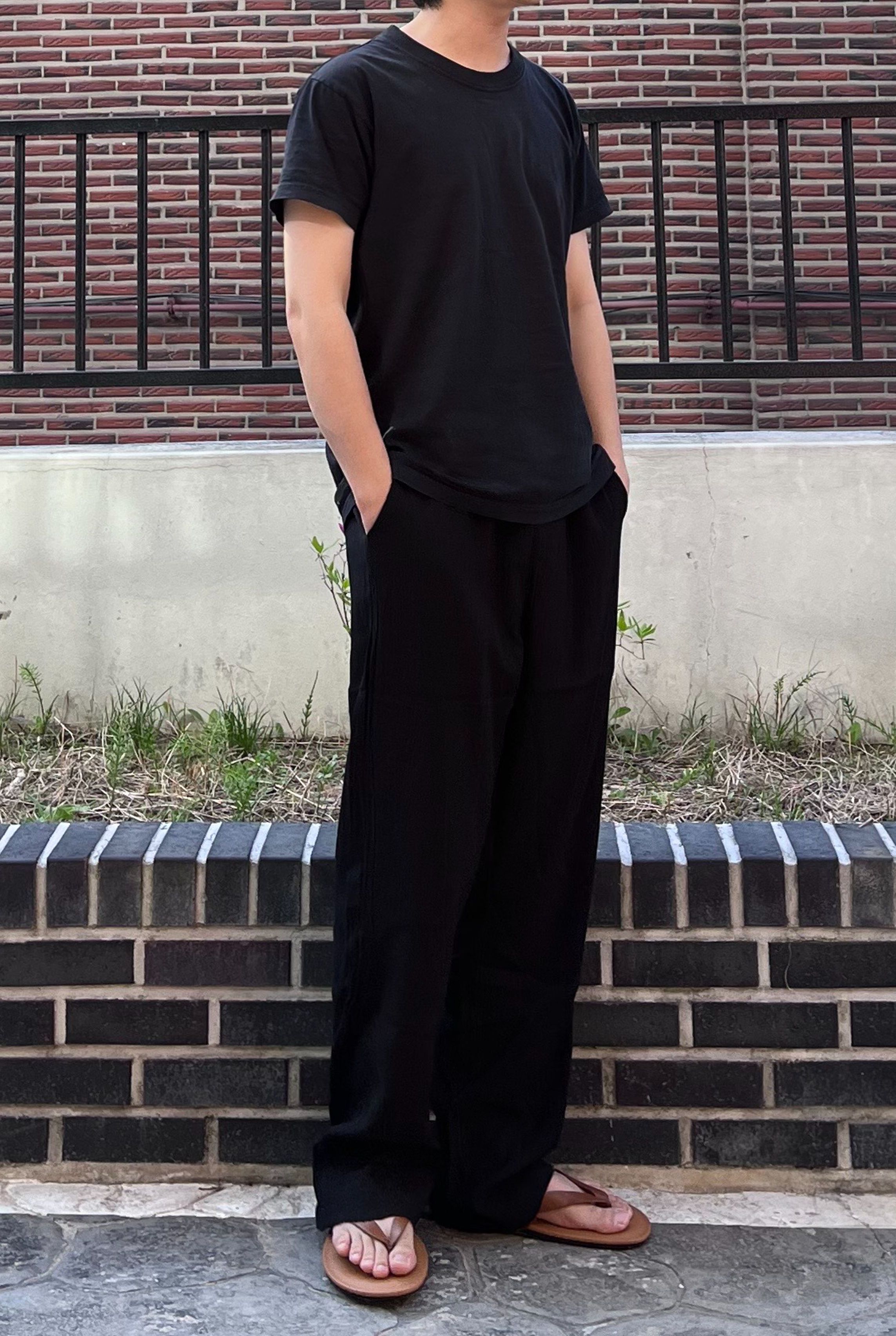 【BAON】Theming Summer Span Banding Slacks MUSINSA | SIGNATURE Summer Seersucker Banding Pants [Black]