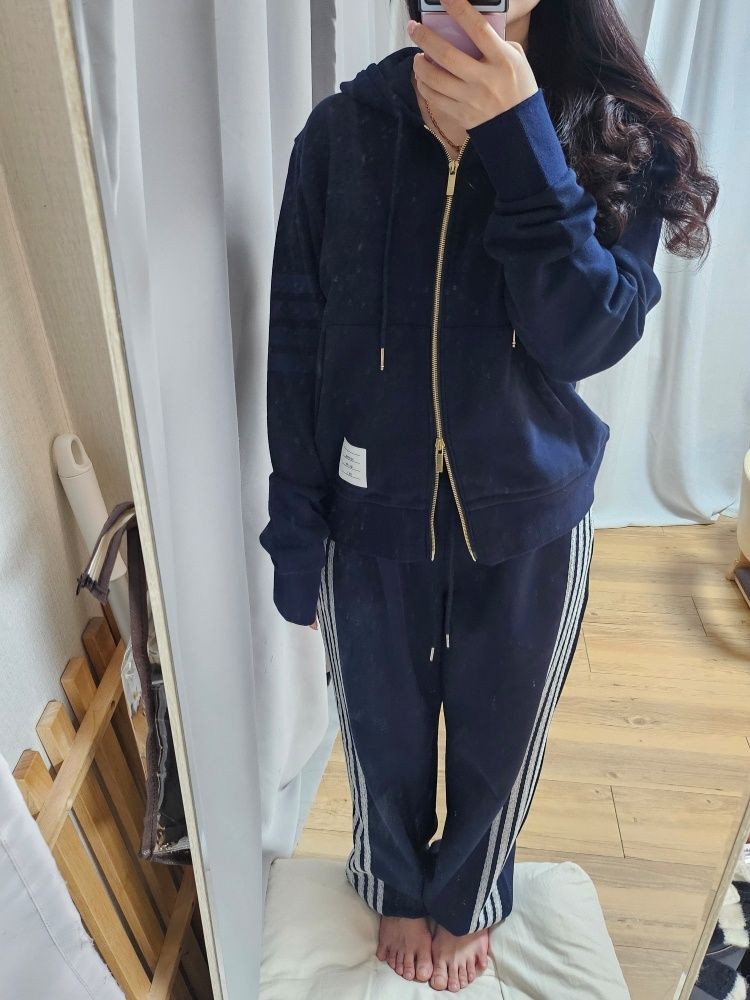 MUSINSA公式 | THOM BROWNE 4 Bar Zip-Up Hoodie - Navy