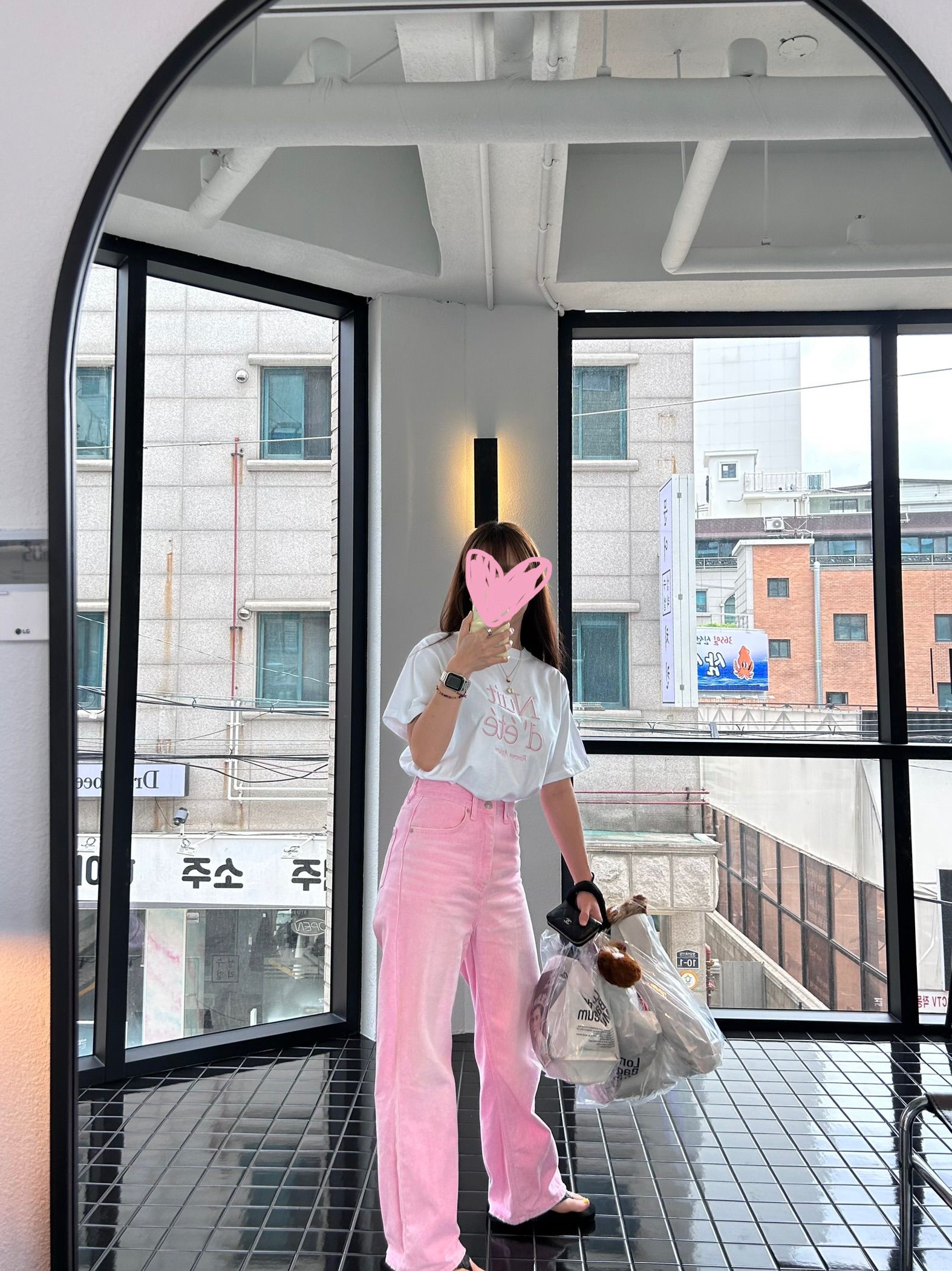 MUSINSA公式 | RONRON NUIT D ETE T SHIRT WHITE PINK