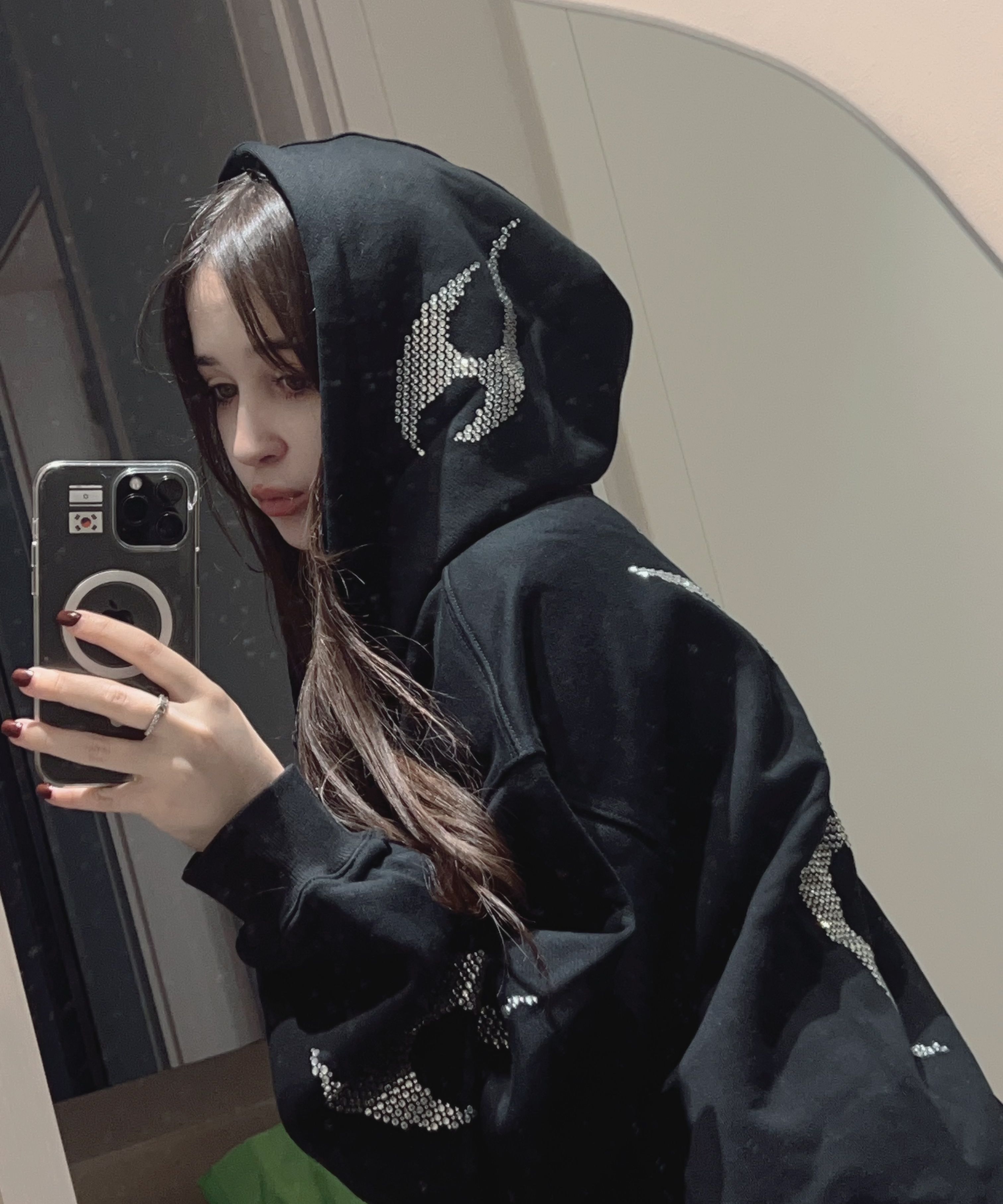 MUSINSA | BADBLOOD Tribal Rhinestone Full Zip Hoodie - Black