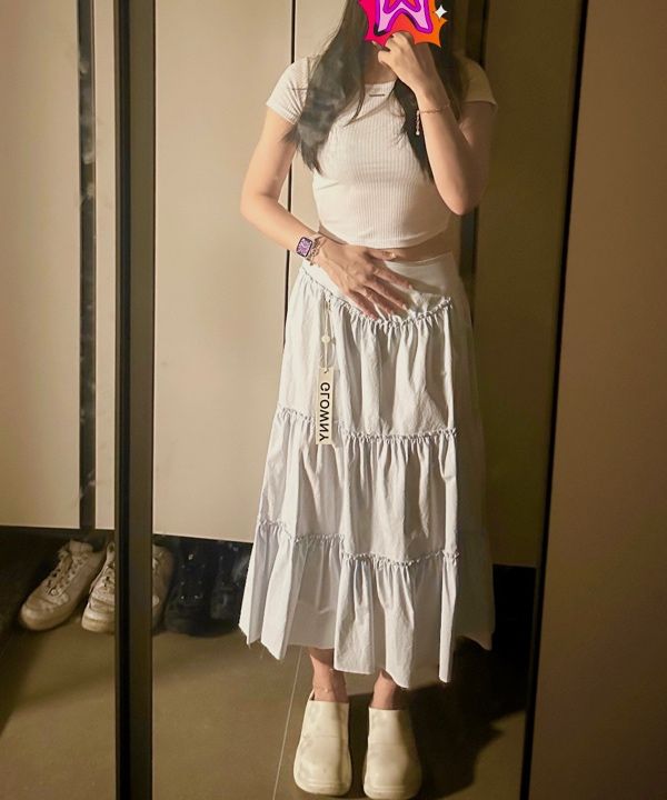 MUSINSA | GLOWNY RODEO TIERED RUFFLE SKIRT (BABY BLUE)