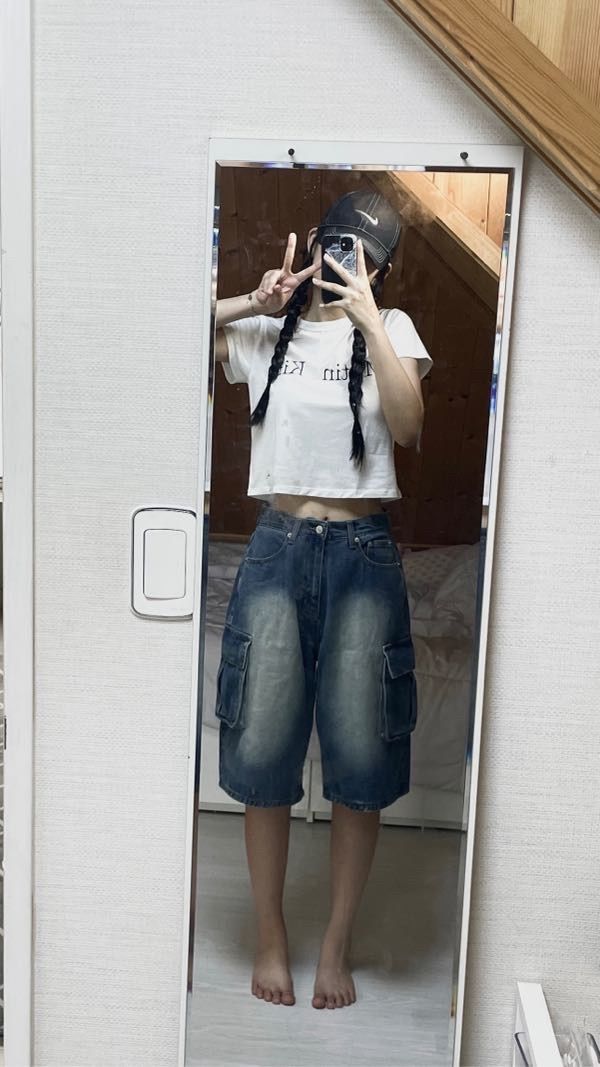 MUSINSA | AVANDRESS Wide Cargo Half Denim Pants - 4COL