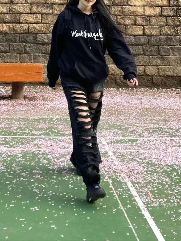 MUSINSA公式 | ROCKCAKE Pia Damage Wide Jeans - Black