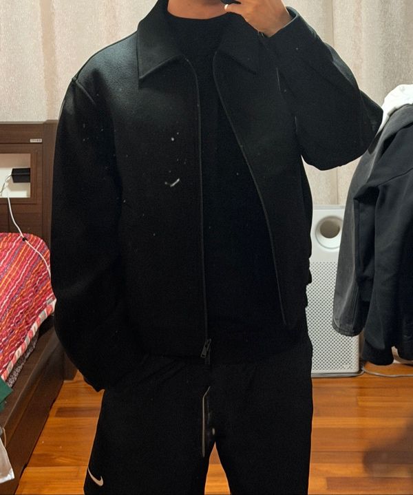 MUSINSA | MUSINSA STANDARD Wool blend minimal blouson jacket [black]